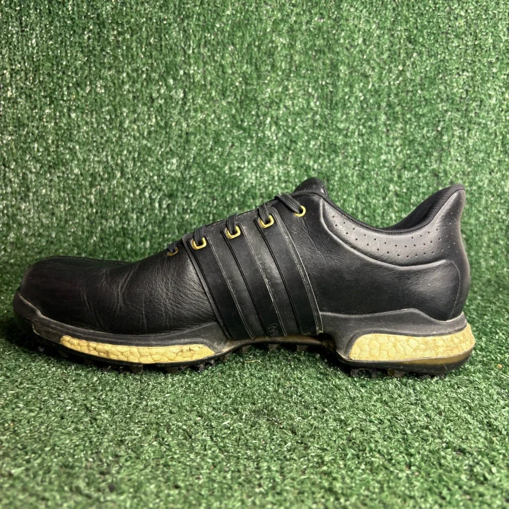 Adidas Tour360 Boost Leather Spike Cleated Athletic Golf Shoes Black Mens 10.5‎